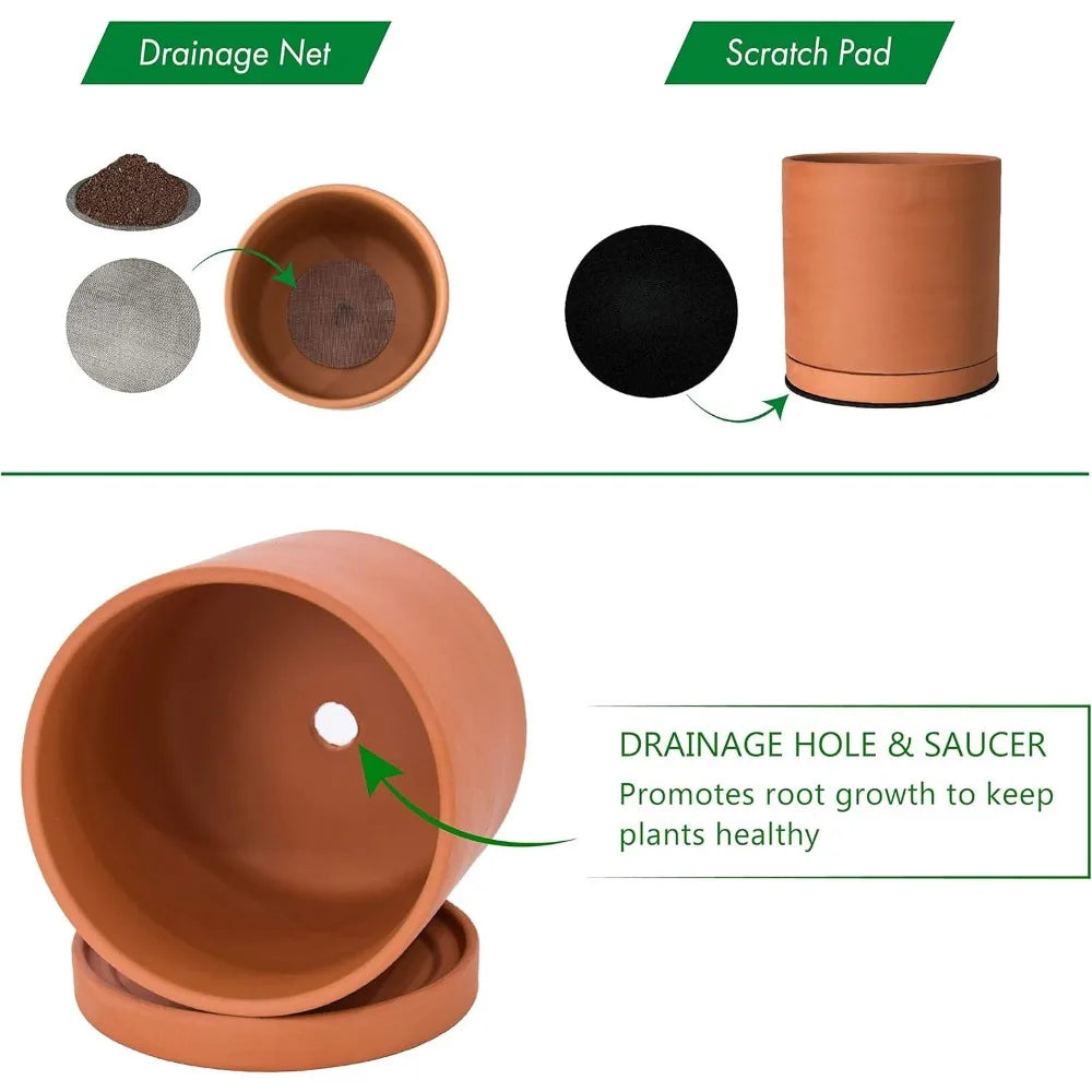 Terracotta Planter with Drainage Hole and Saucer